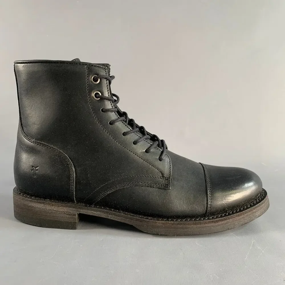 FRYE Size 8.5 Black Leather Lace Up Boots